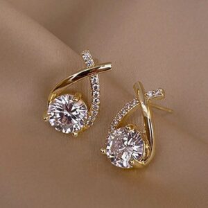 Gold Crystal Drop Stud Earrings