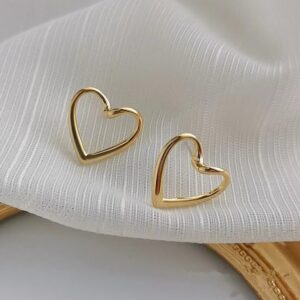 Gold Heart Shape Stud Earrings for Women
