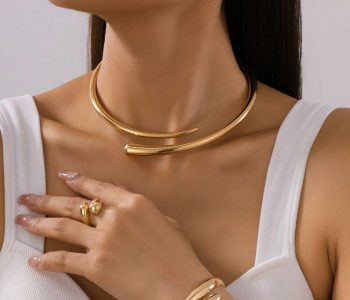 1 Conjunto Elegante e Fashionista de Jóias em Metal Geométrico de Alta Qualidade, Pulseira, Anel, Colar, Brincos, Presente para Namorada, Adequado para Festas, Ocasiões Especiais, Encontros