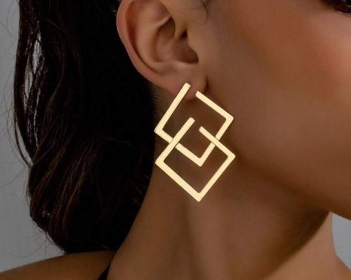Gold Triangle Earrings Geometric Earrings Color Gold Size Os